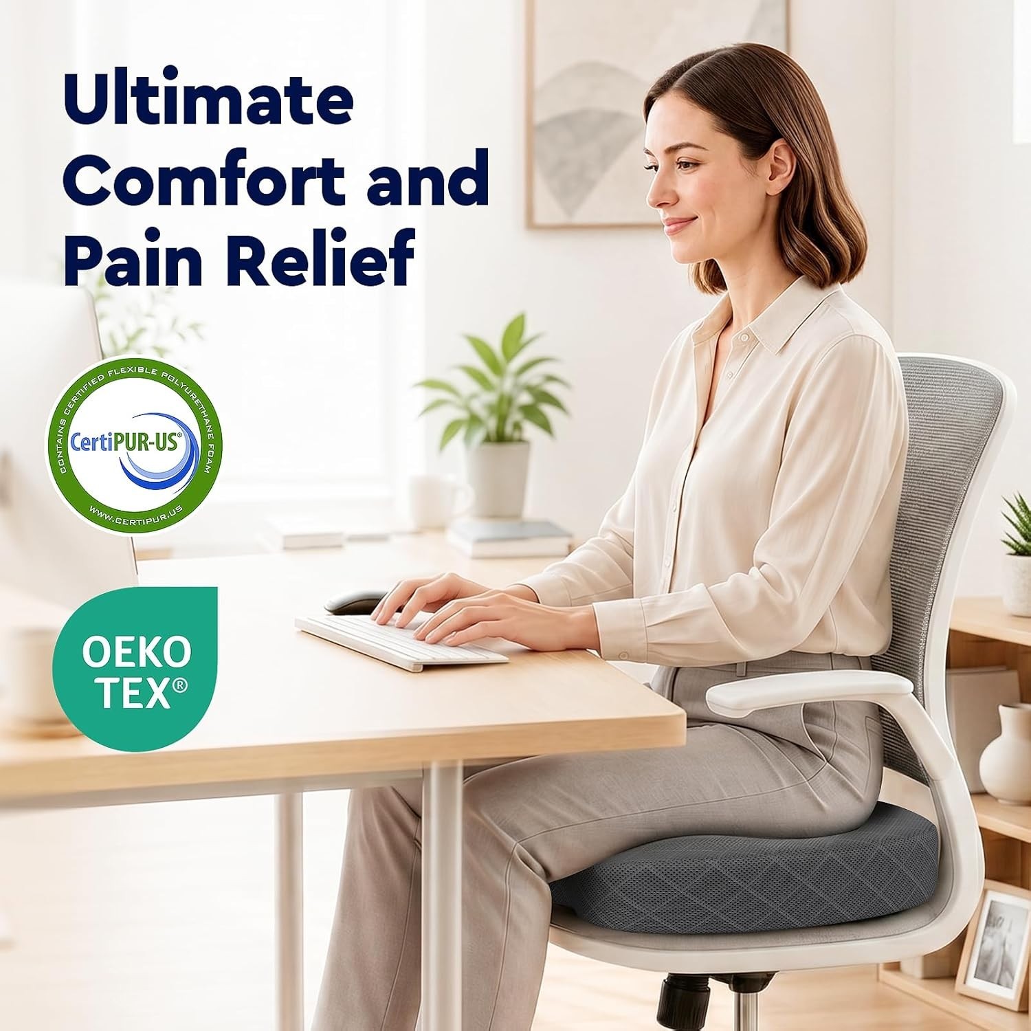 Memory Foam Seat Cushion U-Shaped Office Chair Car Seat Coccyx Sciatica Relief
