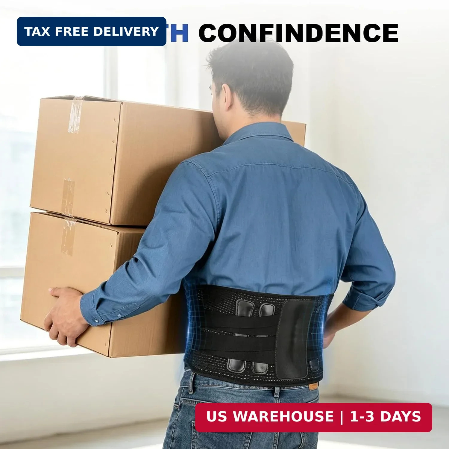 Back Brace, Adjustable Lumbar Support Belt for Men and Women | Heavy Duty Compre