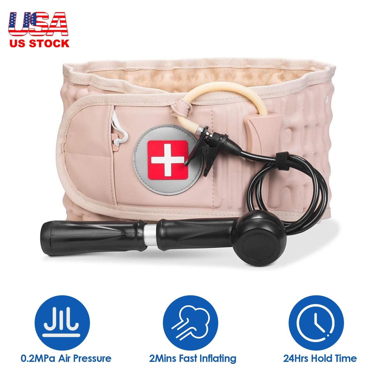 Decompression Back Belt Lumbar Spine Support Lower Air Traction Device w/ Hand