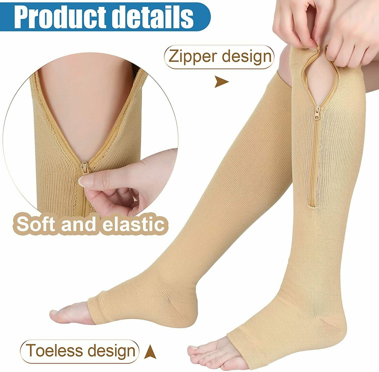 Zipper Compression Socks Hose Support Stockings Varicose Veins Pregnancy USA