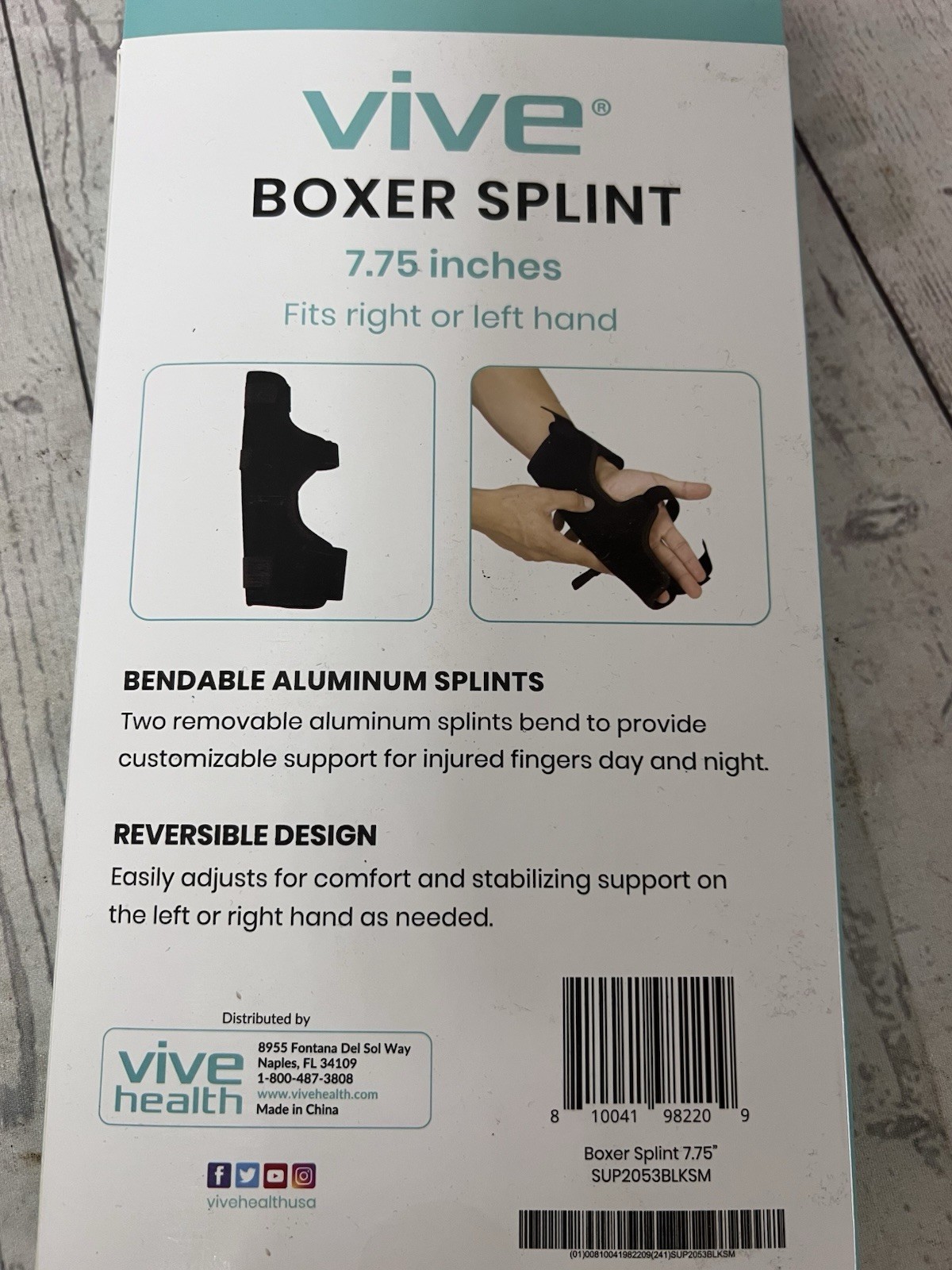 Vive Boxer Finger Splint 7.75” Left or Right Hand, Men or Women