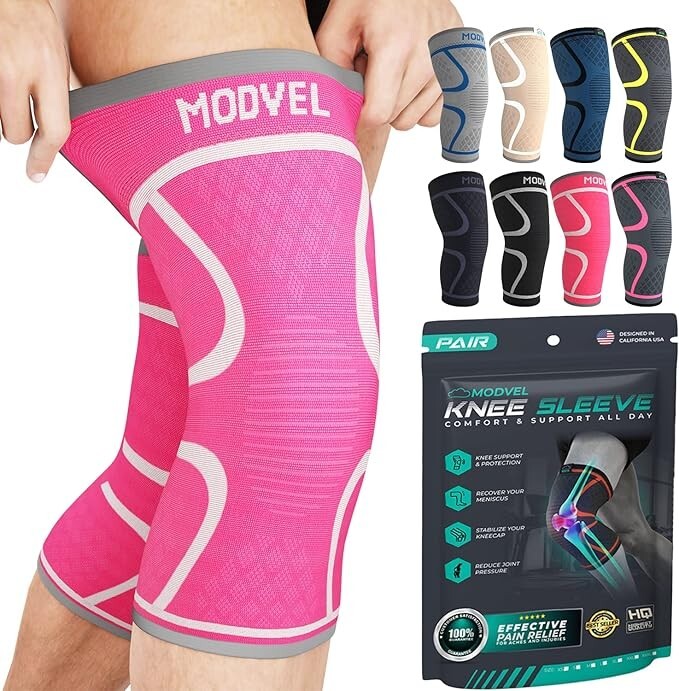 KNEE BRACE 2 Pack Modvel Workout Compression Sleeve, Unisex Small, choose color