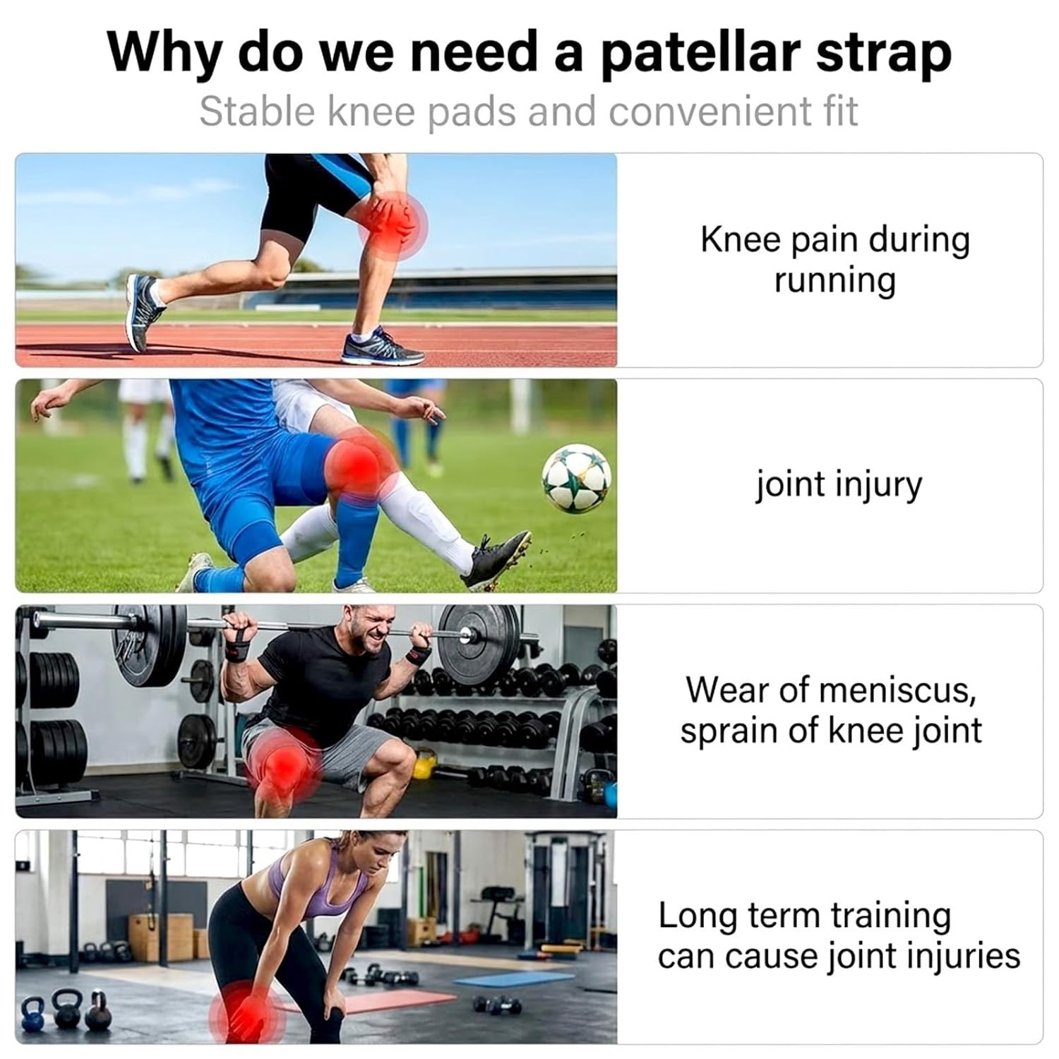 2 Pack Silicone Patella Strap, Adjustable Patellar Tendon Support Strap, Knee