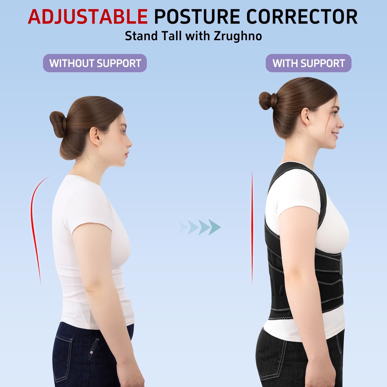 Zrughno Posture Corrector for Women and Men Back Brace Large, Black