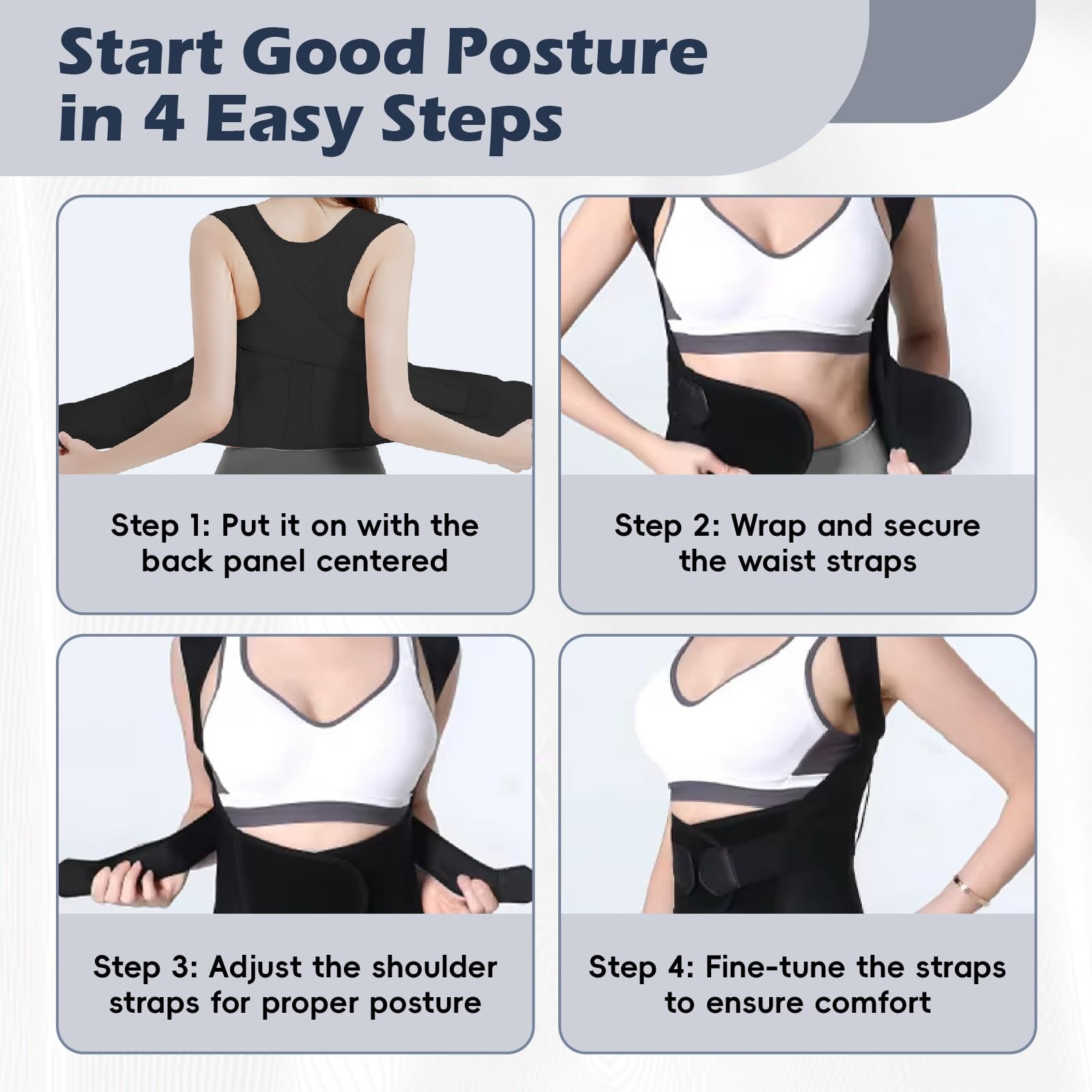 LuxuMach Posture Corrector for Women & Men, Full Back Brace Medium, Black