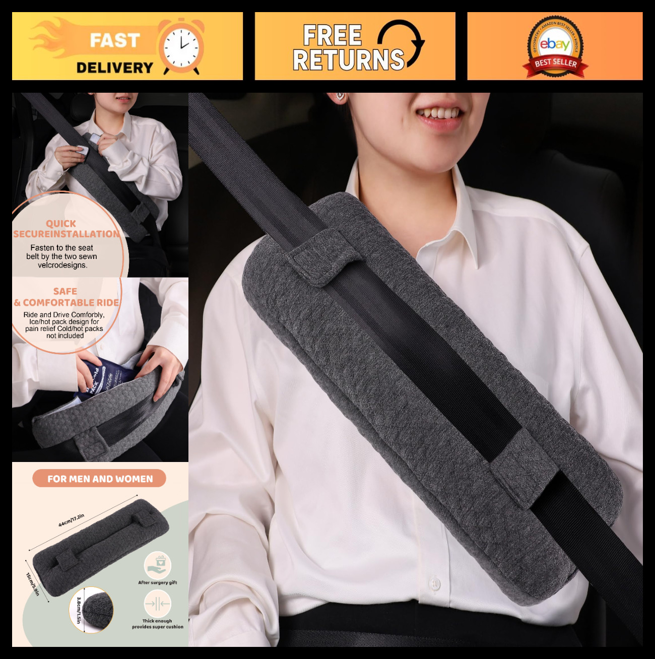 Post-Surgery Seat Belt Pillow for Mastectomy & Heart Recovery, Support Cushion
