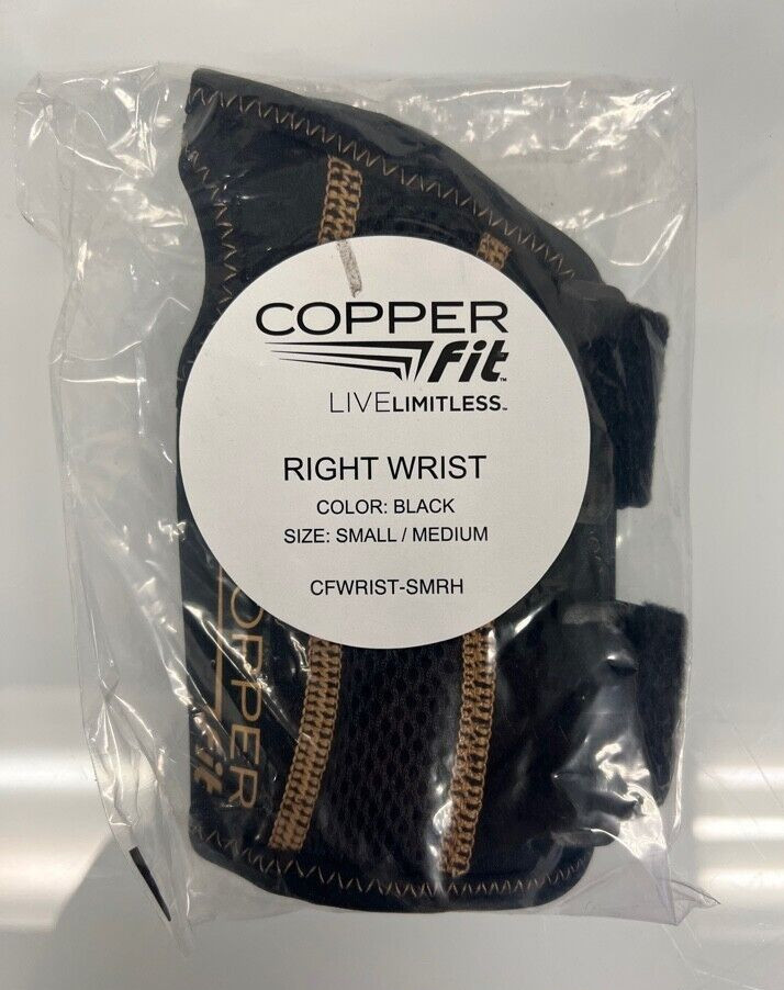 Copper Fit Rapid Relief, Wrist Brace Adjustable Fits Right Wrist S/M – Black