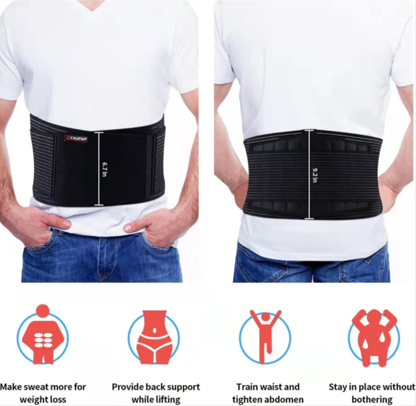 Fitness Back Brace for Men Lower Back Support Belts 5/6 pcs Metal Spring Strip