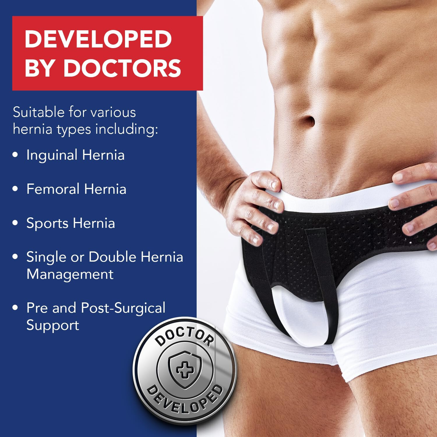 Men Inguinal Hernia Support Belt Double Groin Hernia Pain Relief Truss Brace Med