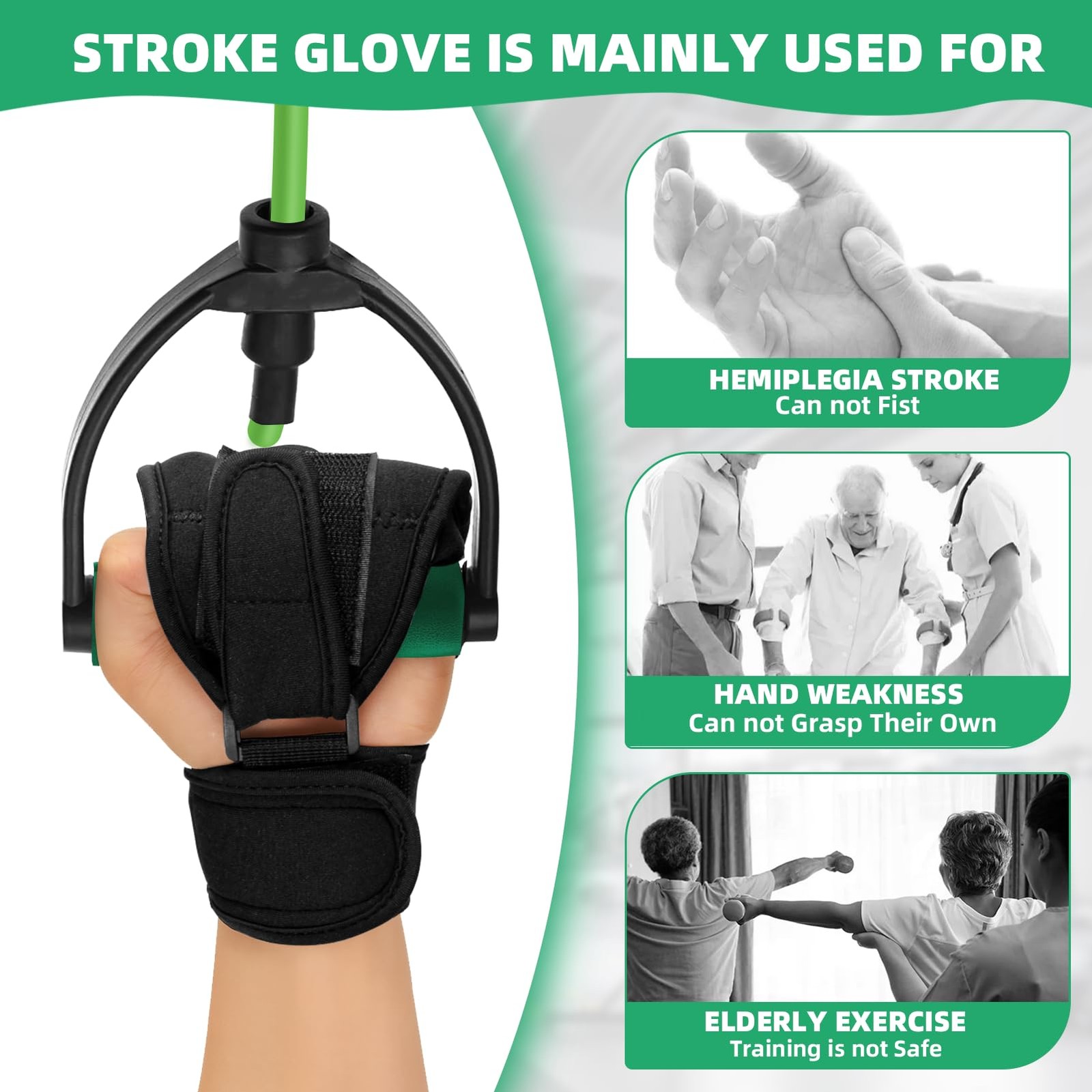 Black Stroke Hand Rehab Glove Hemiplegia & AntiSpasticity Aid for Elderly