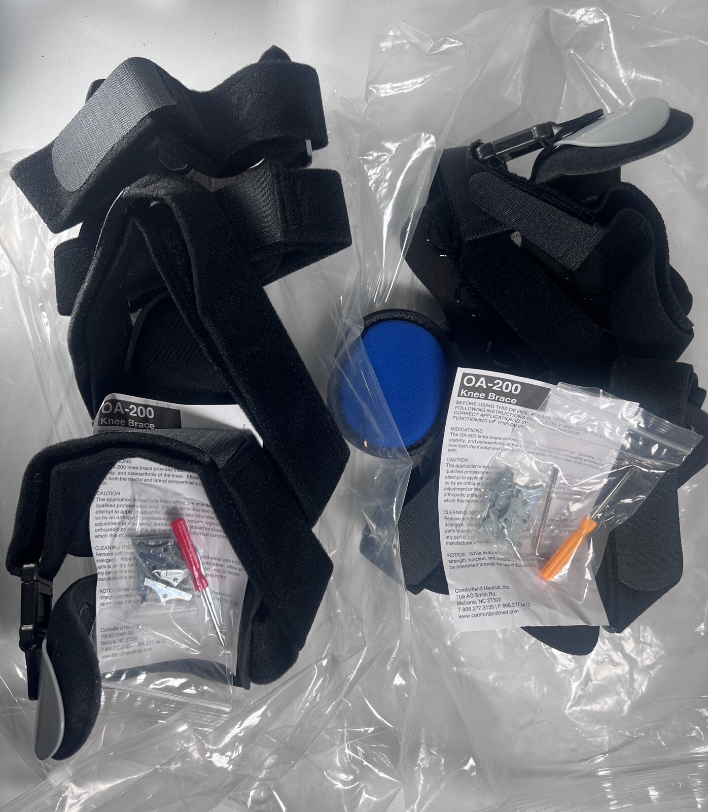 Comfortland OA- 200 Knee Brace Set Right & Left Knees With Tools Sleeves NEW