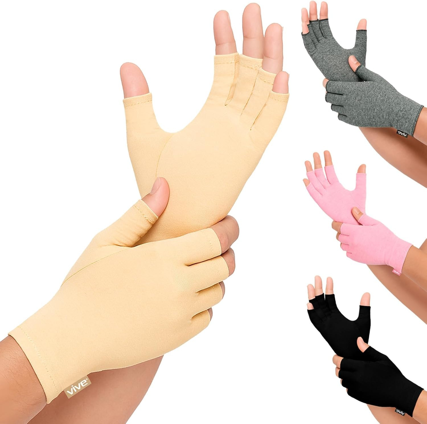 Open Finger Compression Gloves Cotton Blend Hand Support Arthritis Relief