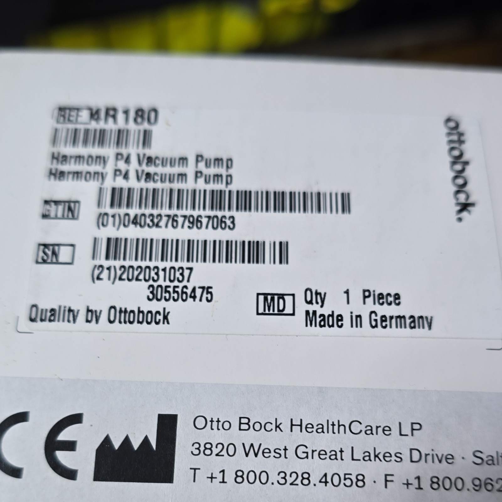 Ottobock Harmony P4 Vacuum Pump 4R180 CE Certified Prosthetic Component