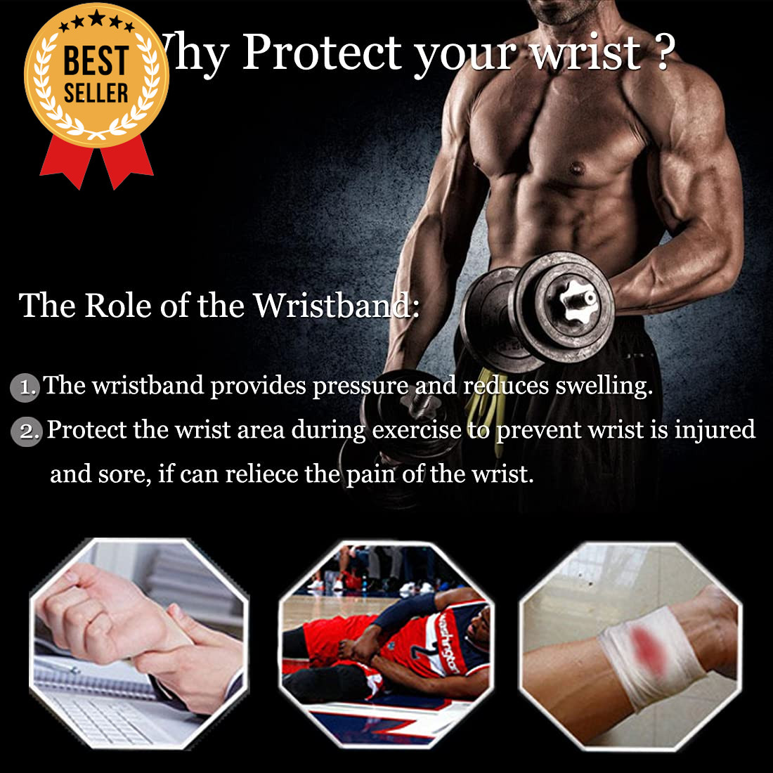 2-Pack Adjustable Wrist Brace Support Straps for Fitness Weightlifting Black
