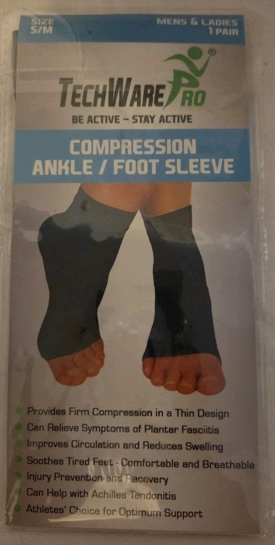 TechWare Pro Compression Ankle / Foot Sleeve Pair – Size S/M – New
