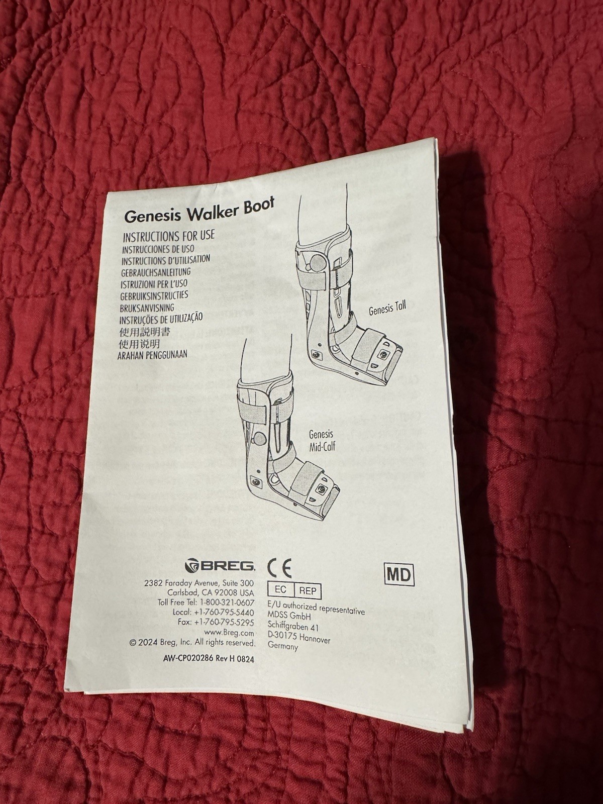 Breg Genesis Tall Orthopedic Walker Boot 3 Strap w/Pump Size Large