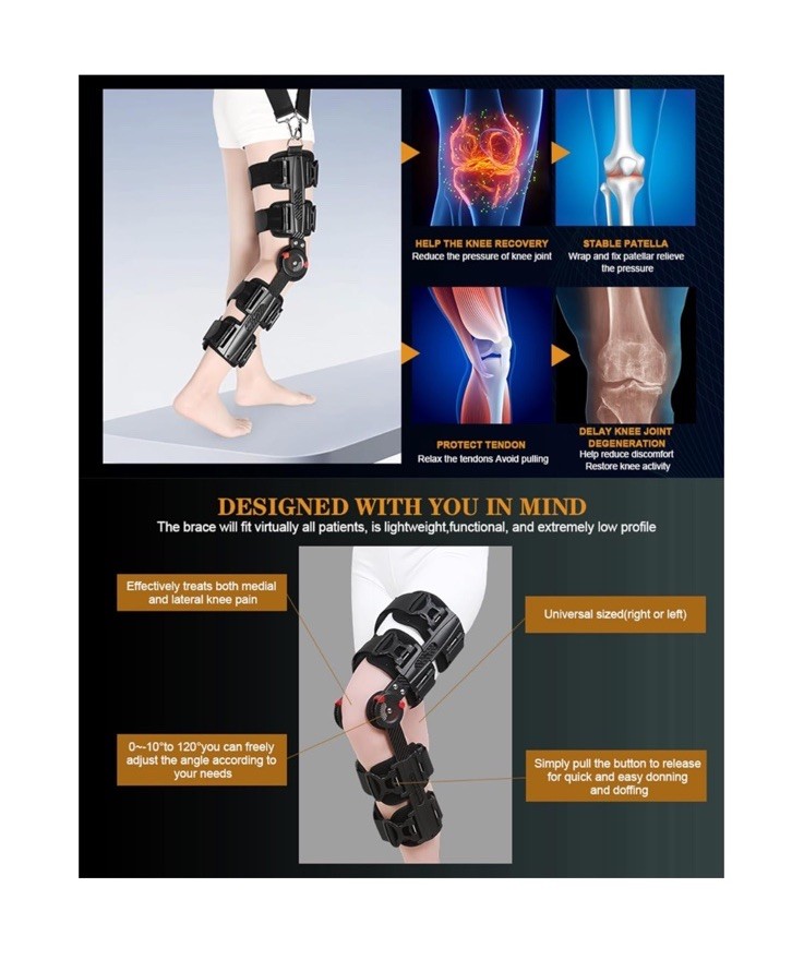 Carbon Fiber Unloader Knee Brace,HingedBrace Knee Immobilizer left & right adult