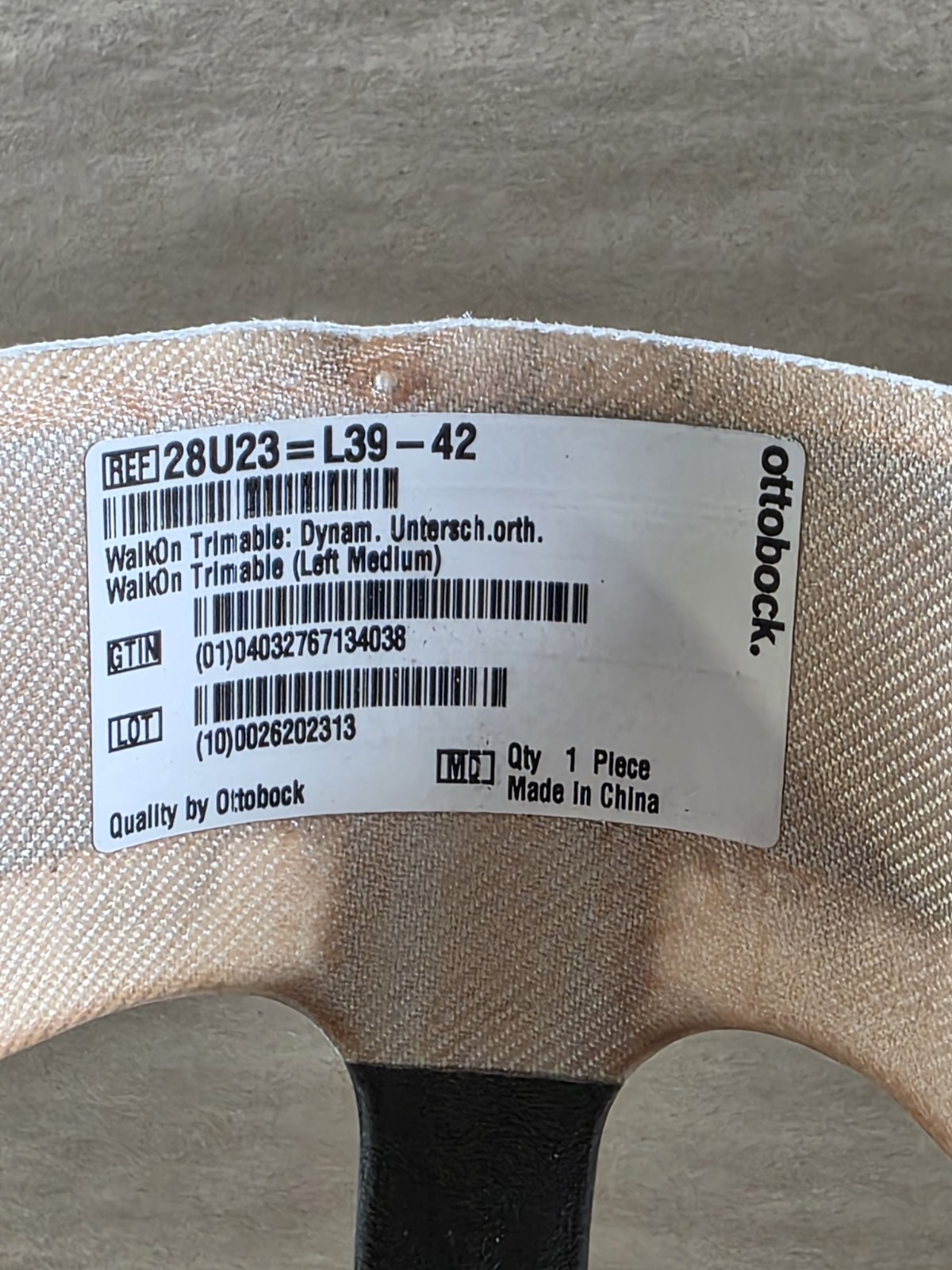 Ottobock WalkOn Trimable 28U23 Left Medium L39-42 Carbon Fiber AFO Brace
