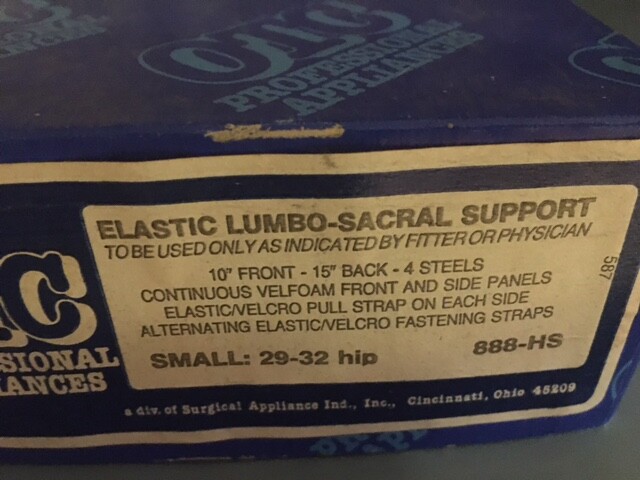 ELASTIC LUMBO-SACRAL BACK SUPPORT 888-HS SMALL 29-32 HIP NEW OLD STOCK