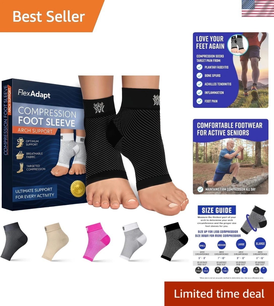 Black Compression Ankle Sleeves for Active Lifestyle – Plantar Fasciitis Relief