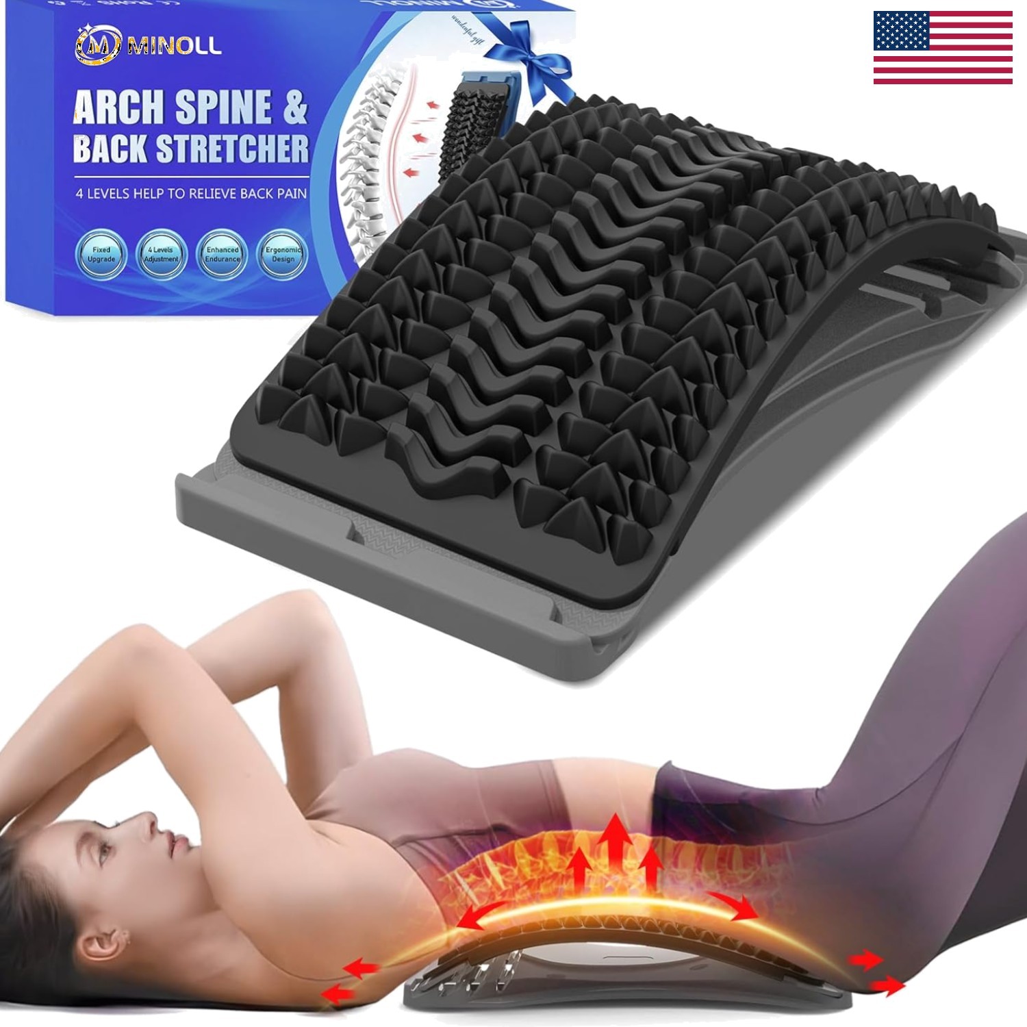 Back Stretcher for Lower Back Pain Relief, Multiple Level Adjustable Arch Lum…