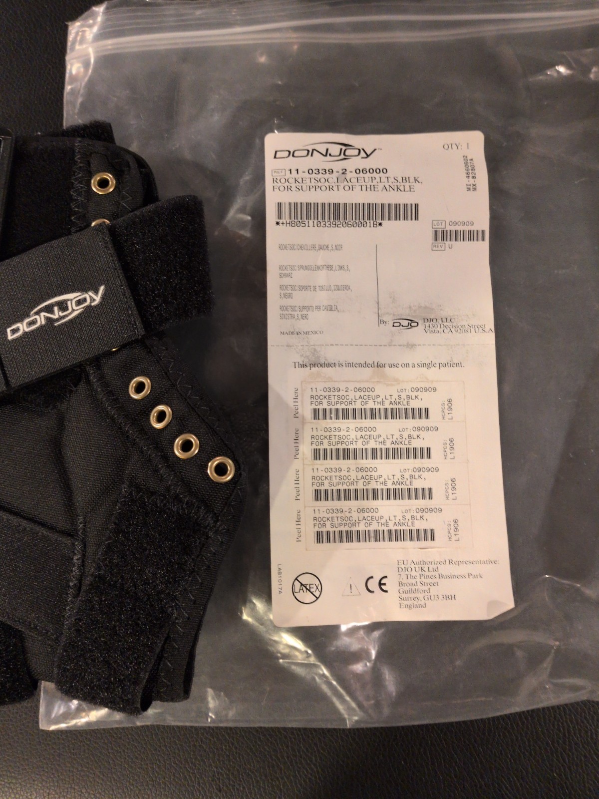 Donjoy Lace Up Ankle Brace, Left, Small, Rocketsoc