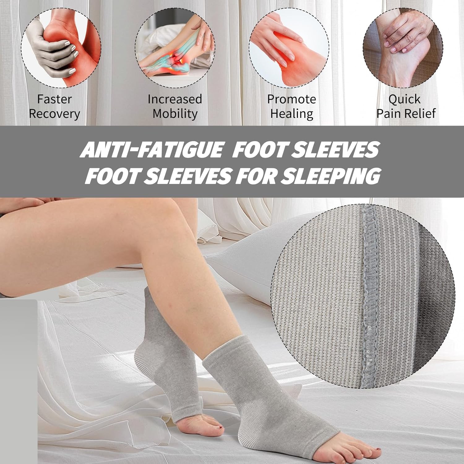 Ankle Compression Sleeve Foot Support Brace Plantar Fasciitis Sock M-L