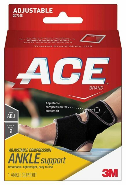 Ace Ankle Support Adjustable Compression Breathable Comfort Moderate Black 1ct