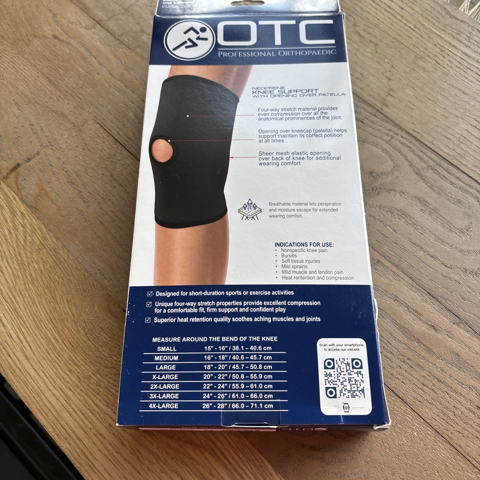 NEW – OTC XL Knee Support, Open over Patella, Neoprene, Black, Latex Free