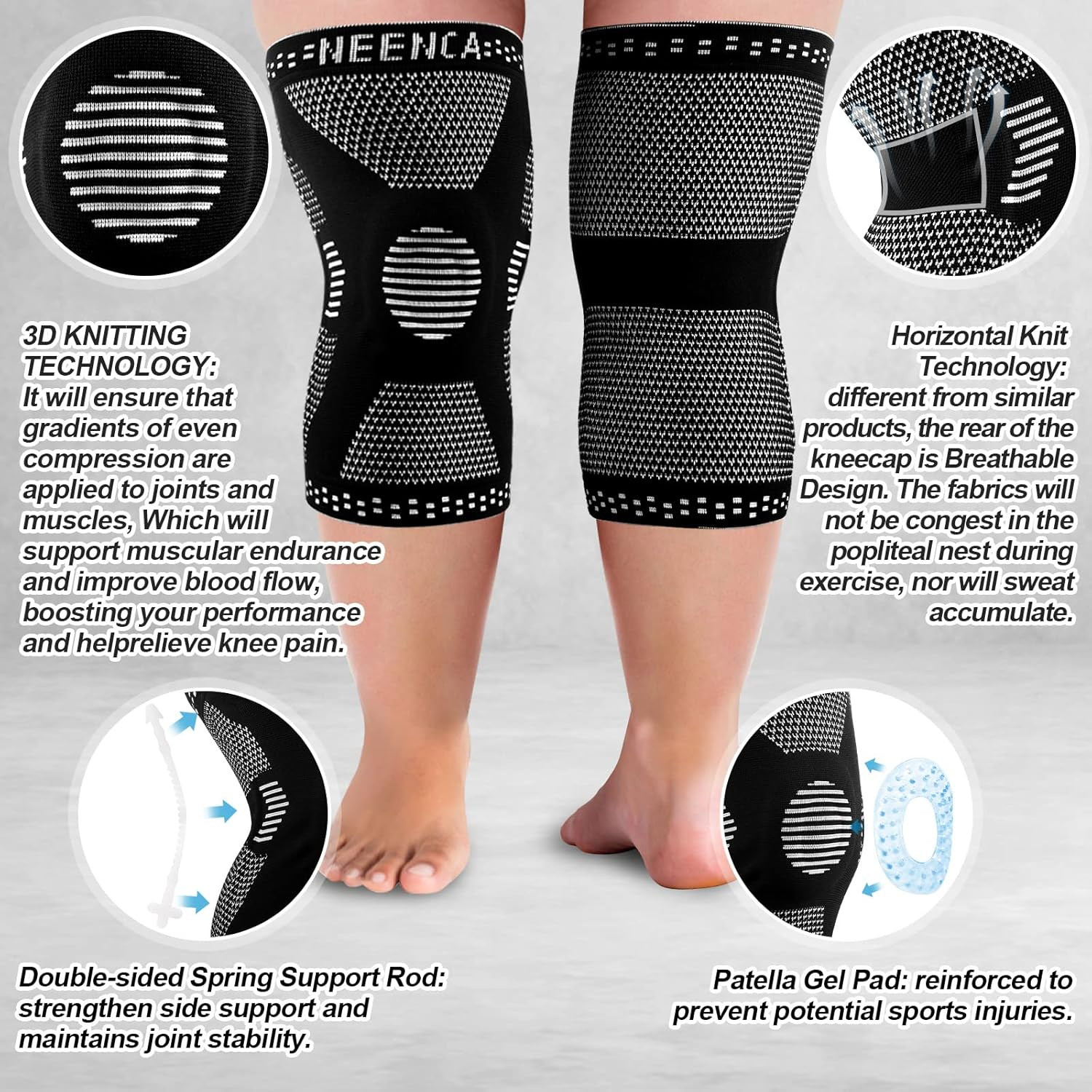 NEENCA plus Size Knee Brace for Knee Pain, Knee Support with Side Stabilizers &