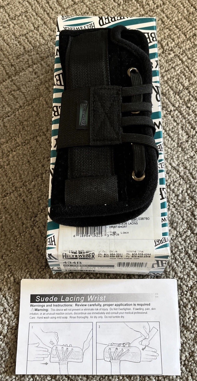 Hely Weber Black Suede Lacing Wrist Brace Short New 434B-RT-S Size Small