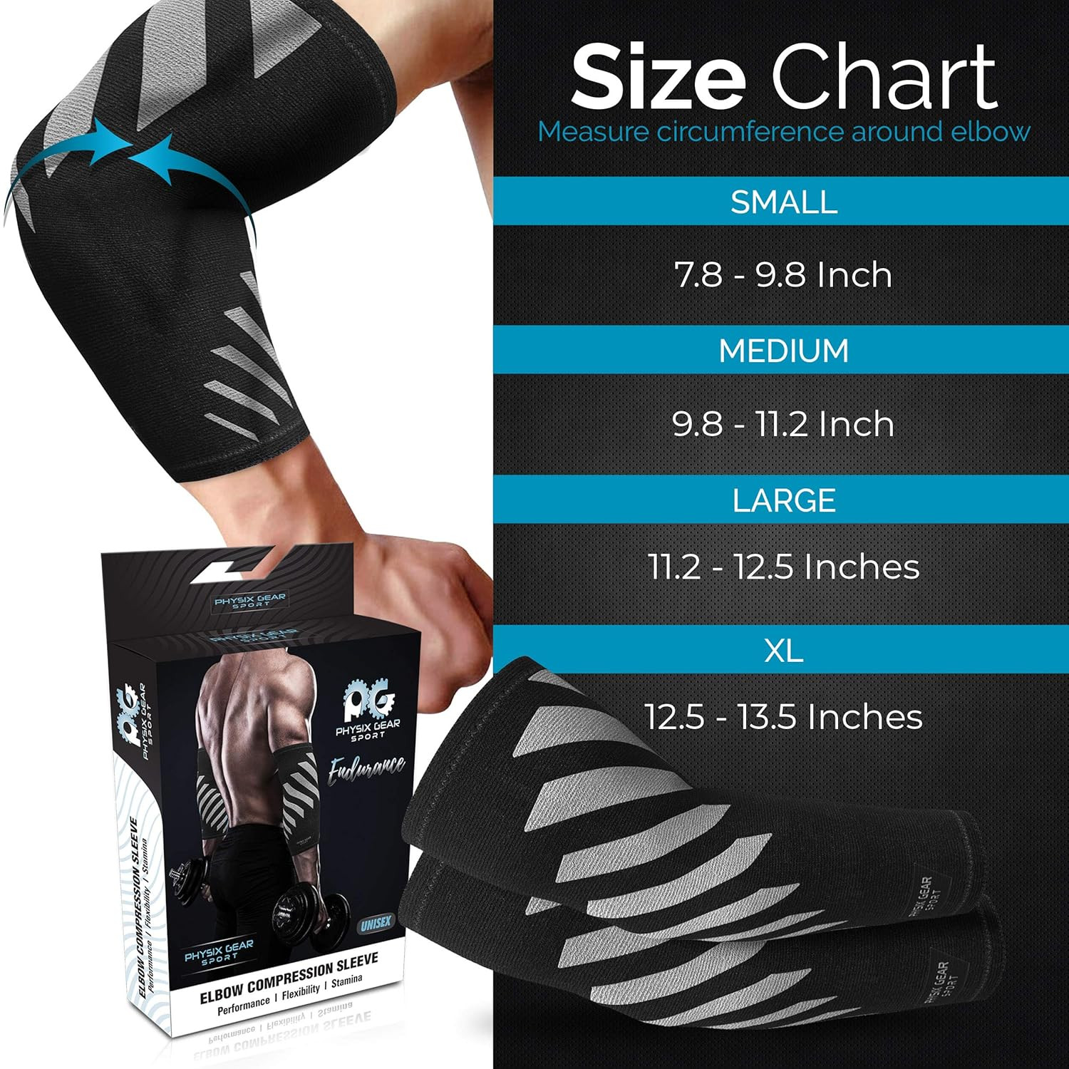 Physix Gear Workout Elbow Sleeves – Elbow Sleeves Compression for Weightlifting,