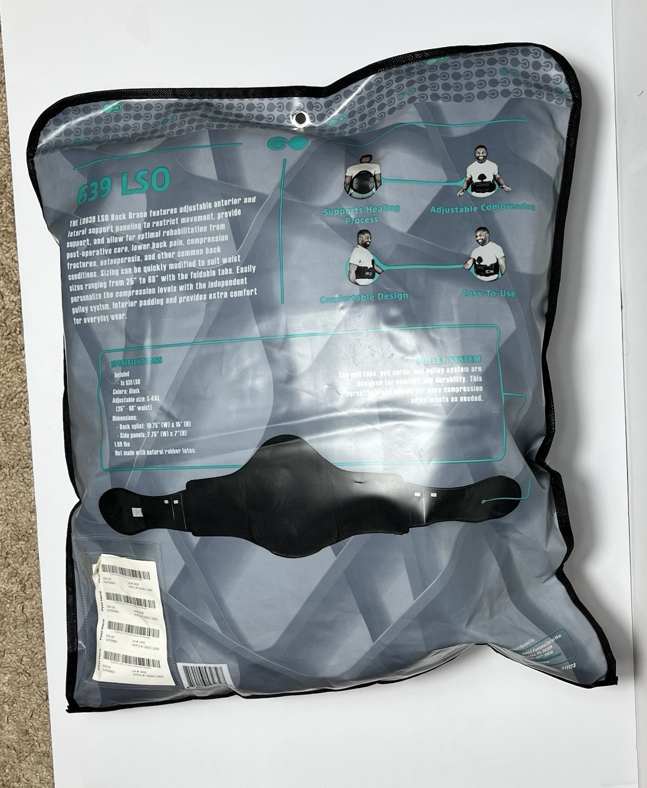 Coretech 639 LSO Adjustable Back Brace Lower Back Pain Relief One Size Black