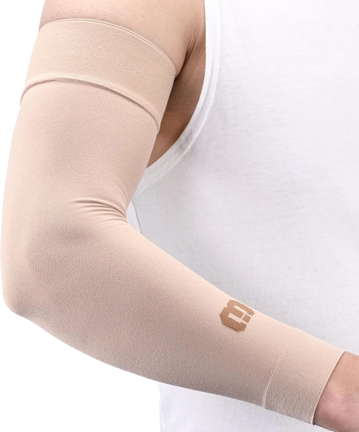 Single Beige XXL,ymphedema Compression Arm Sleeve for Women Men, Opaque, 15-20 M