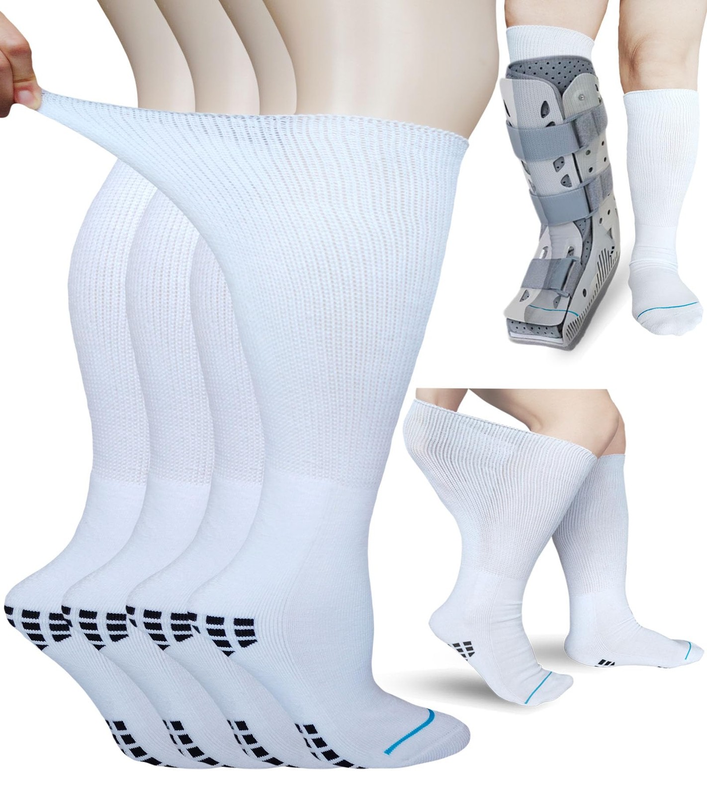 Aisesine Medical Boot Sock for Walking One Size, White-2 Pairs