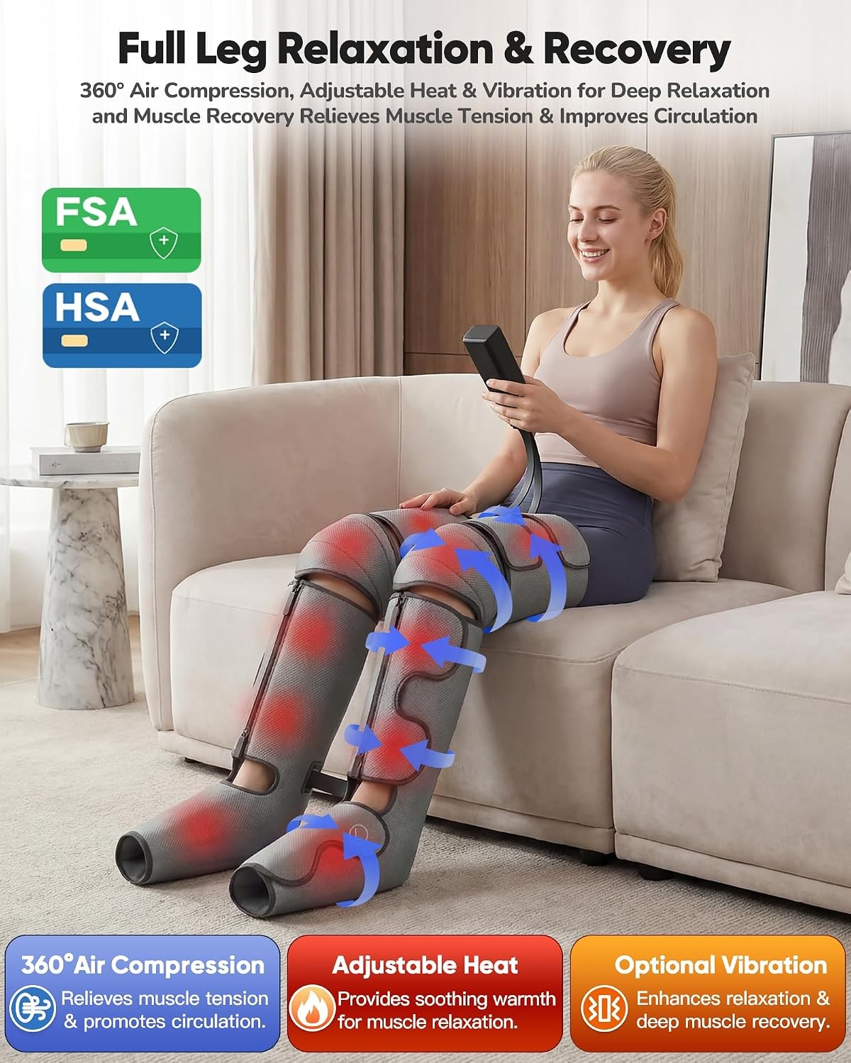 BESTJEEF Air Compression Leg Massager with Heat : Foot and Calf Massager -no box