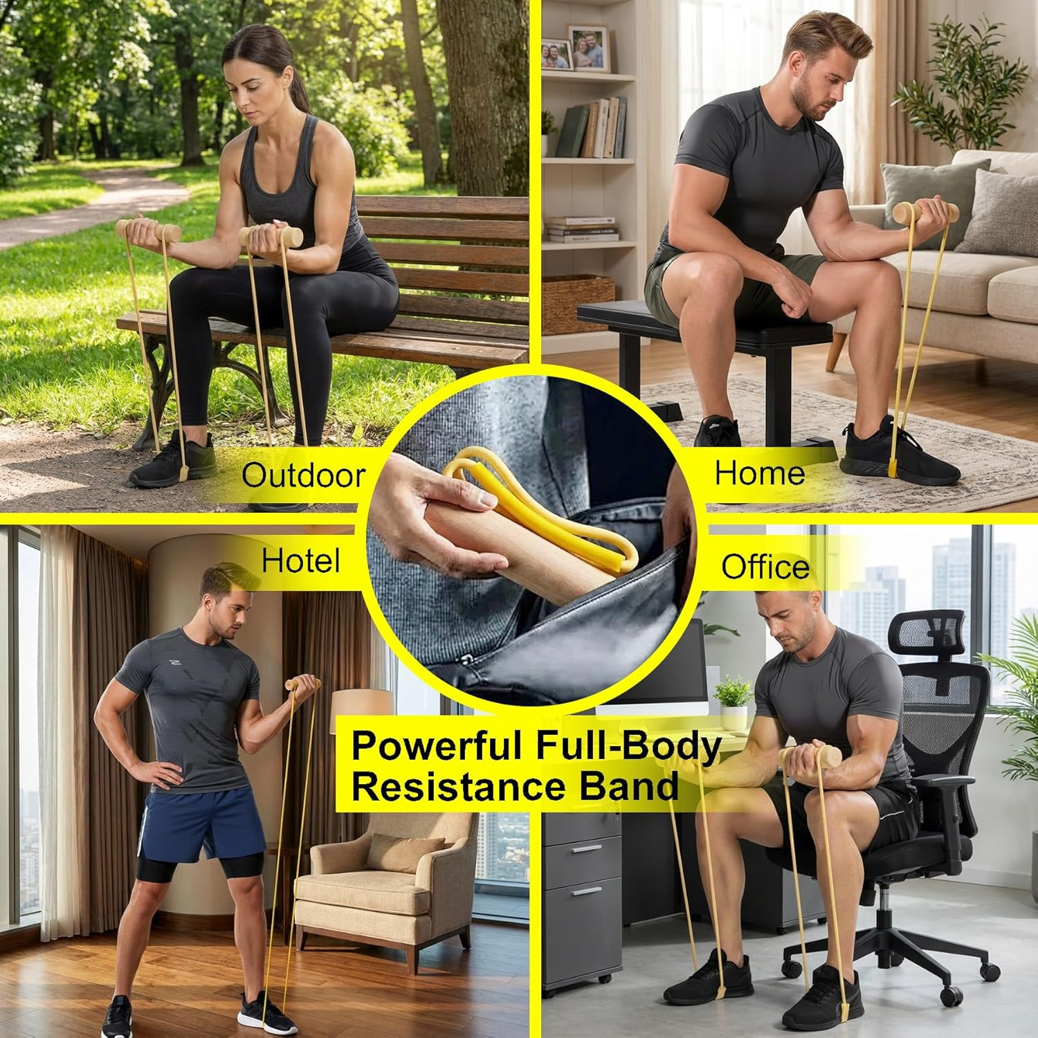 Wrist & Forearm Trainer with Wooden Handle for Grip Strength & Biceps Training