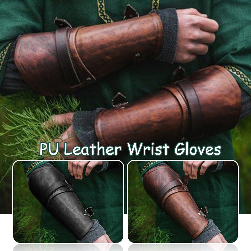 PU Leather Arm Guards Medieval Bracers Adjustable Wrist Guard Cosplay Props NEW