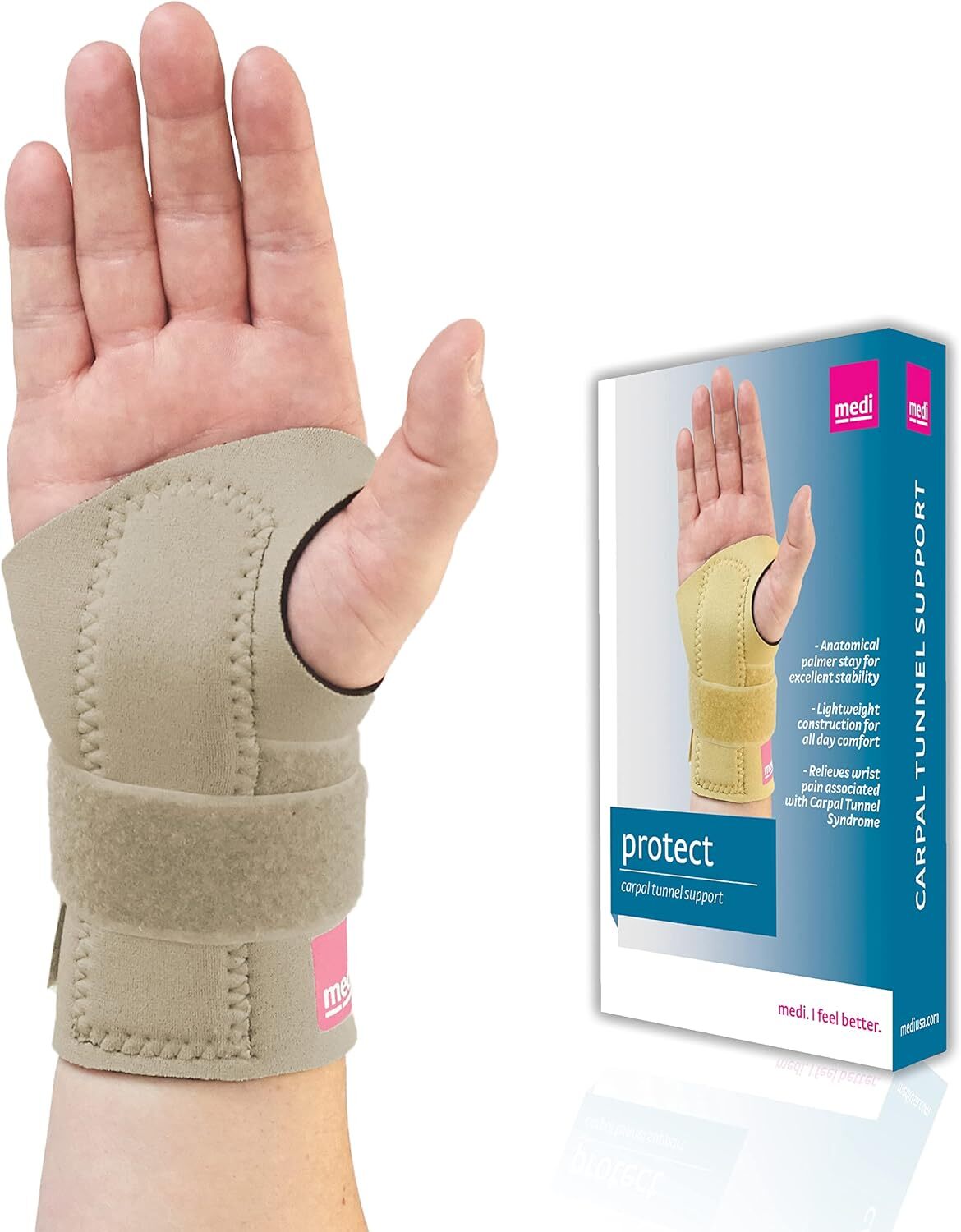 MEDI PROTECT Carpal Tunnel Support w/Strap Left Hand (Beige) Medium 89503