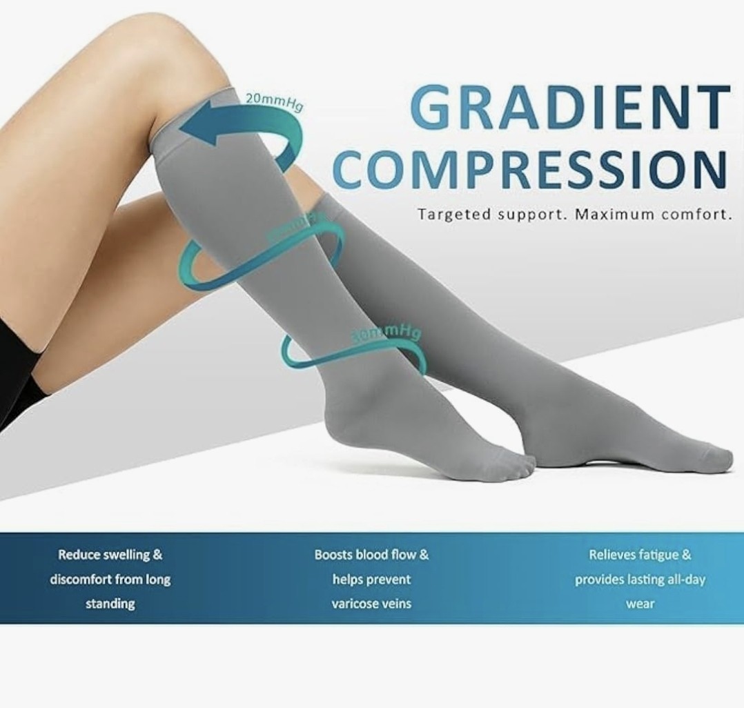 2 Pairs Compression Socks Unisex Knee High 20-30 mmHg Graduated Small/Medium