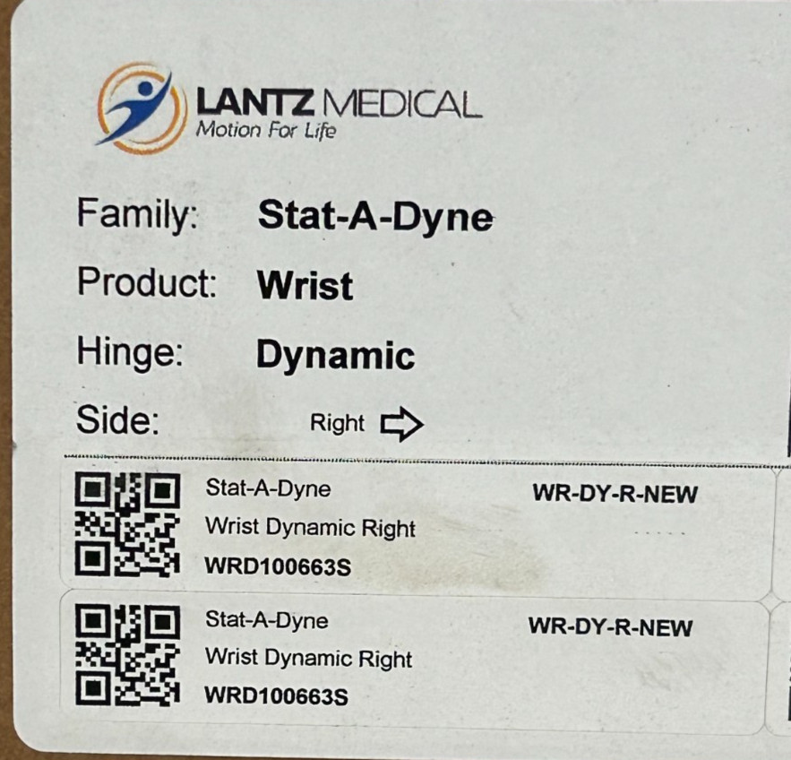 LANTZ MEDICAL STAT-A-DYNE WRIST DYNAMIC HINGE RIGHT WR-DY-R-NEW NEW