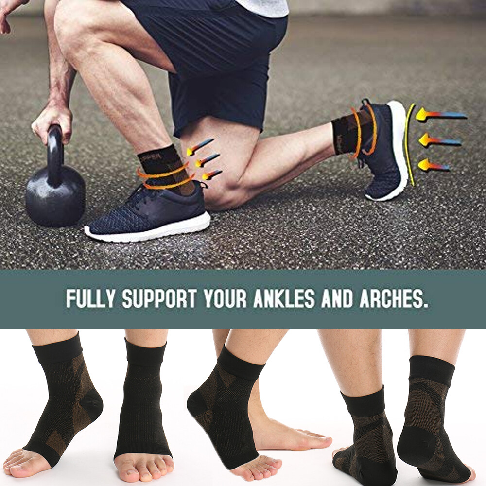 Copper Silver Ankle Support Socks, Compression Sleeve for Foot Soreness Unisex