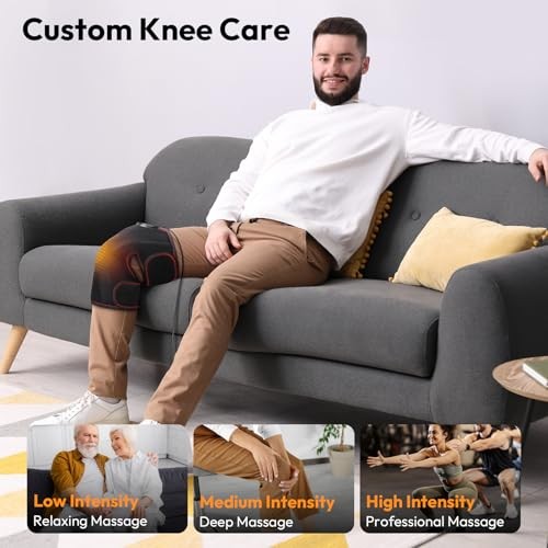 QUINEAR KNEE MASSAGER WITH AIR COMPRESSION AND HEAT, KNEE BRACE – BLACK RED