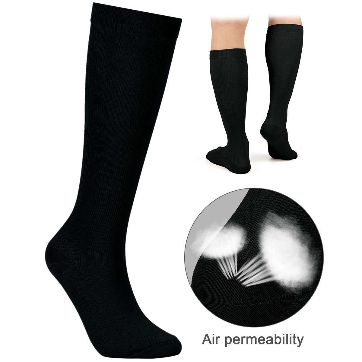 3 Pairs Compression Socks Knee High 20-30mmHg Graduated Support Men Women S-XXL