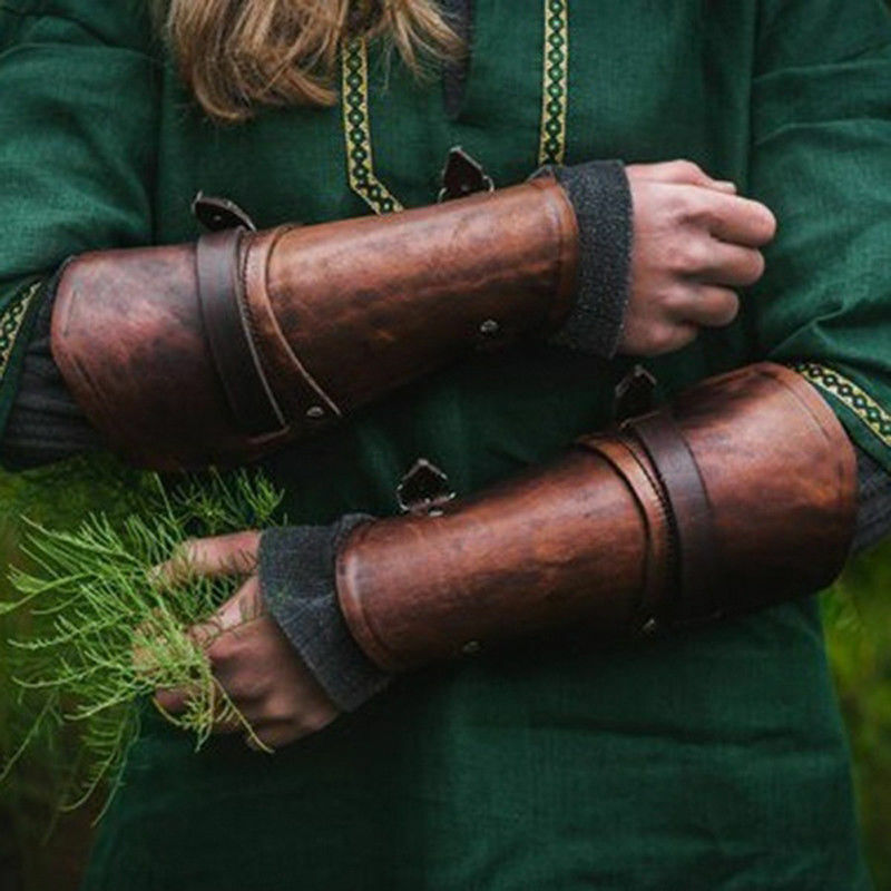 PU Leather Arm Guards Medieval Bracers Adjustable Wrist Guard Cosplay Props NEW