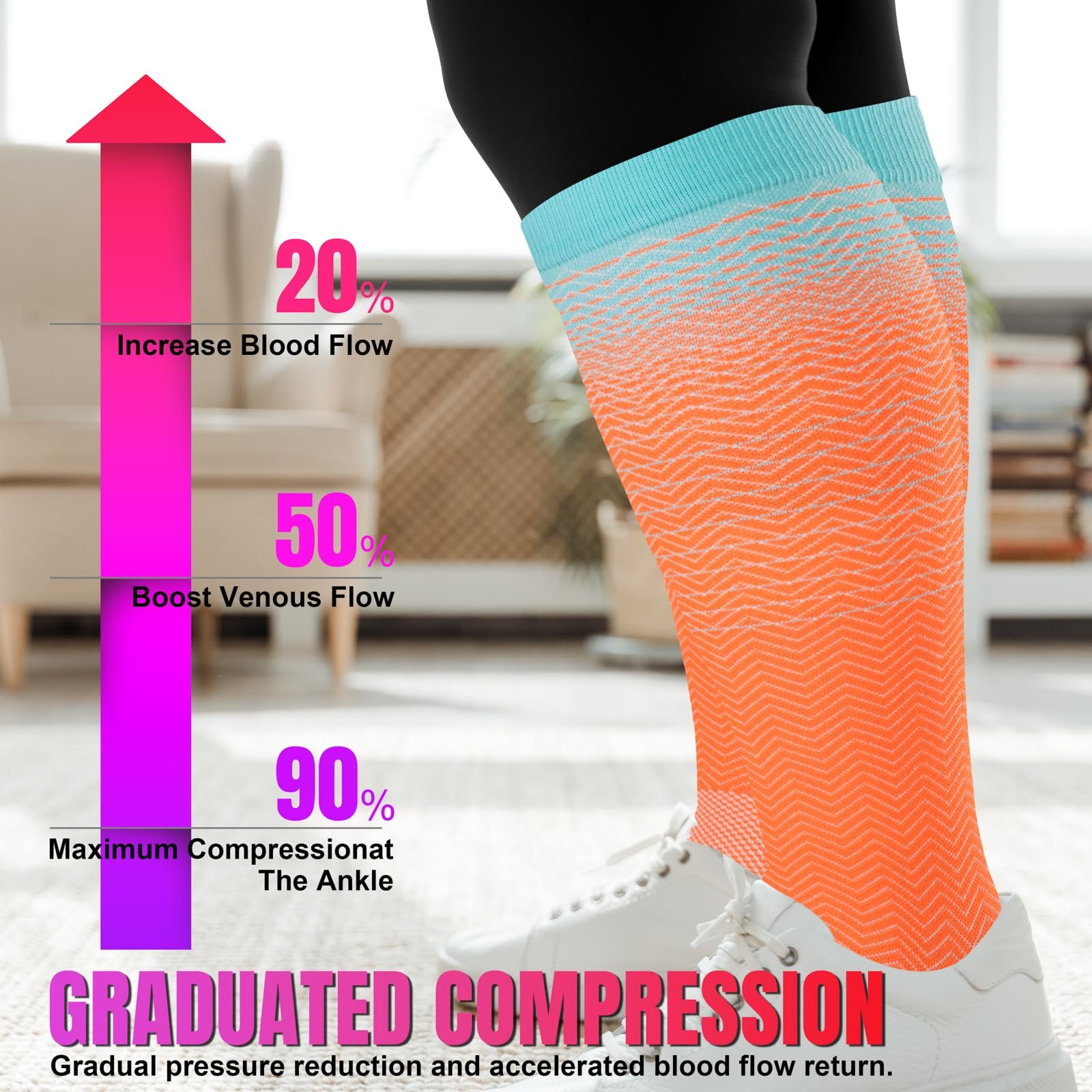 4 Pairs Plus Size Compression Socks for Women & Men 20-30 mmhg-Extra Wide Cal…