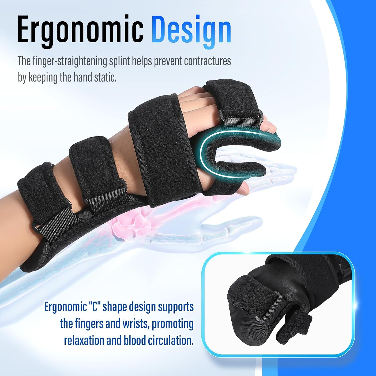 Resting Hand Splint with Finger Separators – Hand Brace for Finger Contractures