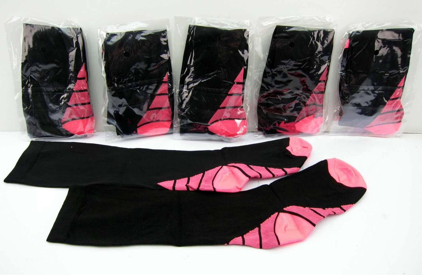 6 Pair Women Compression Socks Black Light Pink 20-25mmhg Medium Medical Running