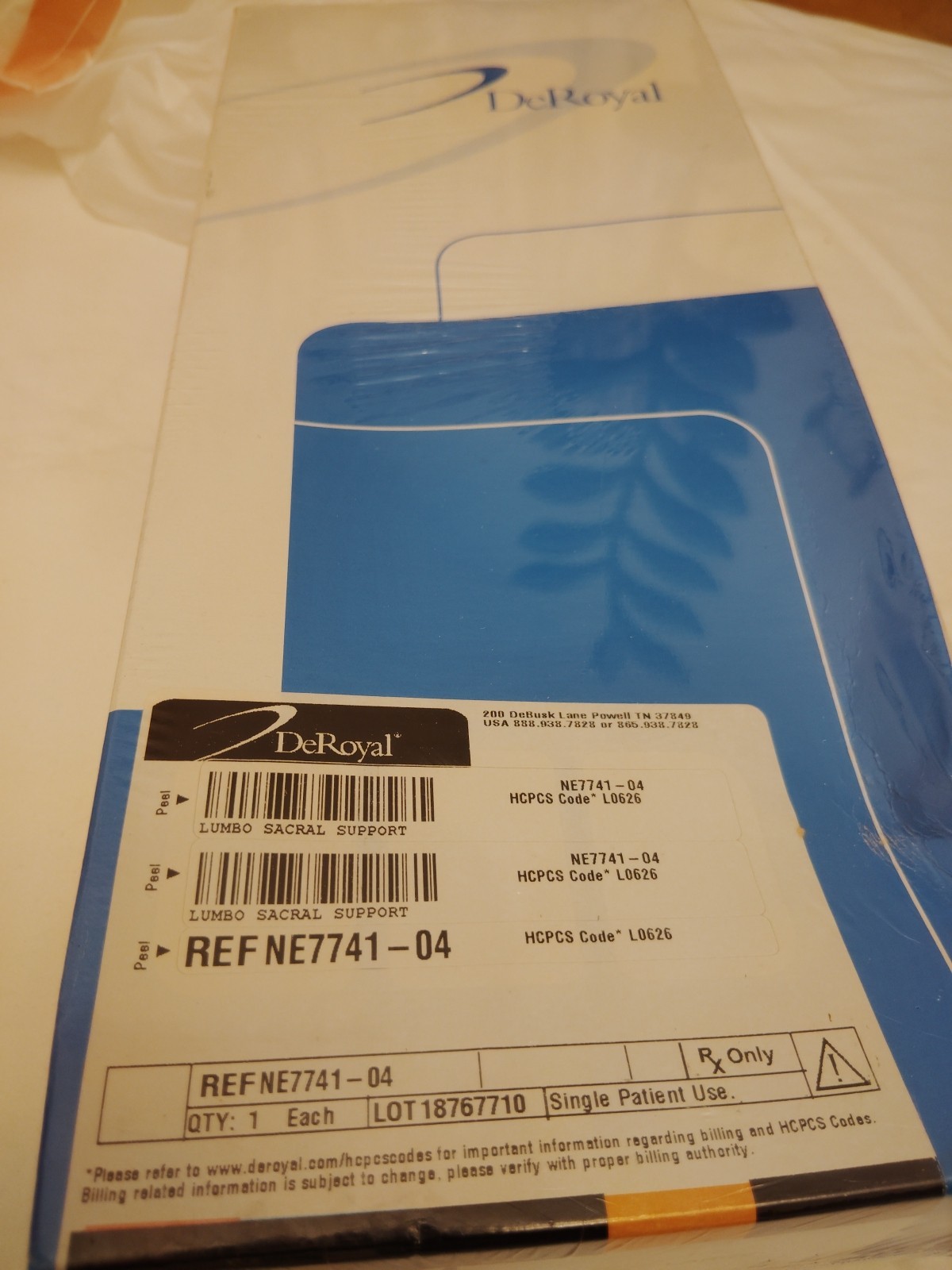 DeRoyal NE7741-04 Lumbo Sacral Back Sup. Brace Large 34″-38″ Elastic Neoprene