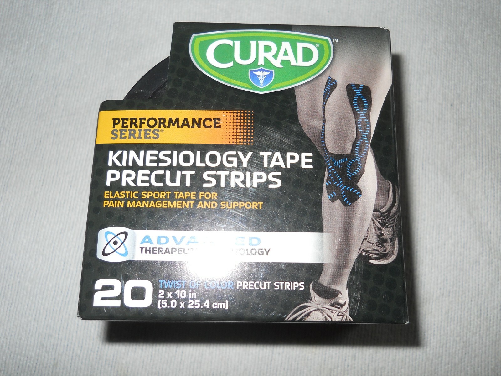 CURAD Kinesiology Tape Pain Management & Support Precut Strips 2″X10″ Blue Black